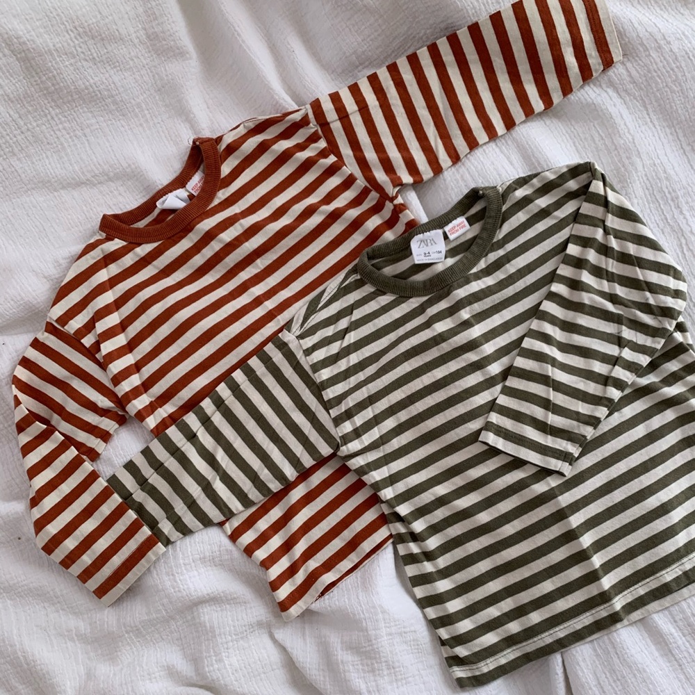 Zara boys striped long sleeve shirts 3/4 olive rust